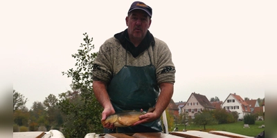 Nach dem Abfischen im Rothenburger Weiher werden stolz die Karpfen präsentiert. (Foto: Roman Kocholl)
