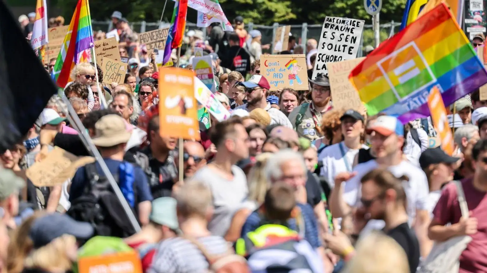 Der zentrale Demonstrationszug gegen den AfD-Parteitag in Essen erstreckte sich über mehrere Kilometer. (Foto: dpa)