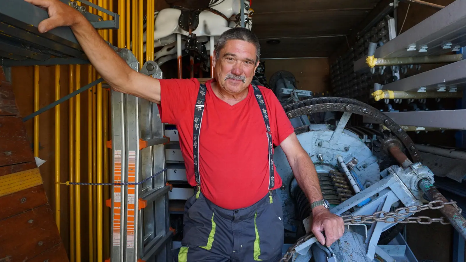 Roland Glowania in seinem Karussellwagen: Die Pferdchen bleiben an diesem Wochenende verstaut. (Foto: Andrea Walke)