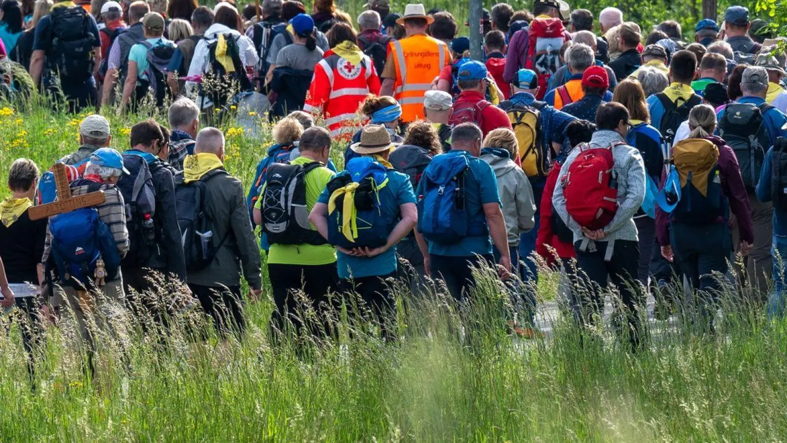 Zahlreiche Pilger starten zur größten Fußwallfahrt Deutschlands. (Foto: Armin Weigel/dpa)