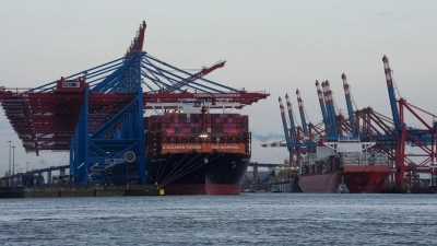 Containerschiffe von Hapag-Lloyd und Maersk liegen im Hamburger Hafen. (Archivbild) (Foto: Marcus Brandt/dpa)