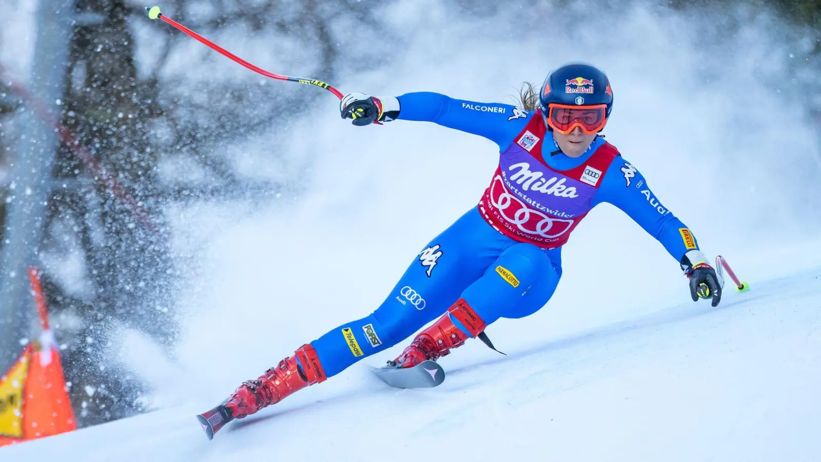 Sofia Goggia aus Italien gewann ihr Heimrennen in Cortina d'Ampezzo. (Foto: Expa/Johann Groder/APA/dpa)