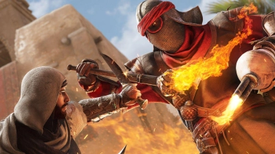 Krach! Bumm! Hier brennt&#39;s ja! Auch auf solch hochgerüstete Gegner trifft Basim im Laufe der Handlung von „Assassin&#39;s Creed: Mirage“. (Foto: Ubisoft/dpa-tmn)