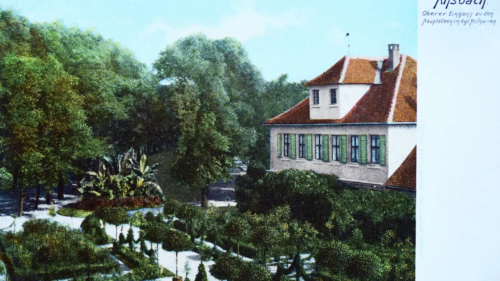 Morgens, mittags und abends ist der Hofgarten eine Pracht – auch vor 100 Jahren. Diese historische Postkarte zeigt das exotisch bepflanzte Rundbeet, das nun wieder angelegt wurde. (F.: Jim Albright/Sammlung Breitschwert)