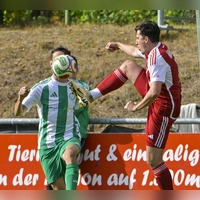 Keineswegs kopflos präsentierte sich der FV Uffenheim (im grünen Trikot Stefan Bauer) vor einer Woche bei den Spfr Dinkelsbühl (Marco Wegert), verlor aber dennoch mit 1:2. Im Heimspiel gegen Stopfenheim soll am Sonntag ein Sieg her, die Sportfreunde haben beim FV Fortuna Neuses das nächste Derby auf der Frankenhöhe. (Foto: Martin Rügner)