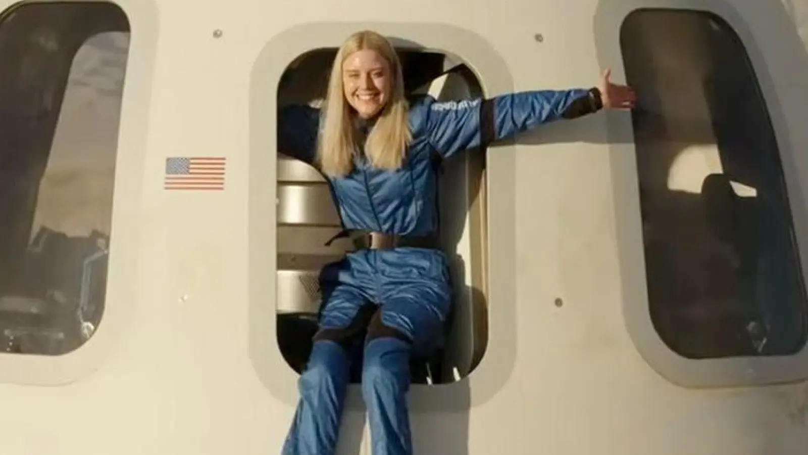 Michaela Benthaus war als erste querschnittsgelähmte Person für kurze Zeit im All. (Foto: Blue Origin/AP/dpa)