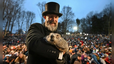 Erst vor wenigen Wochen sagte Murmeltier Punxsutawney Phil - hier gehalten von Murmeltierbetreuer A.J. Dereume - einen frühen Frühling für dieses Jahr voraus. (Foto: Barry Reeger/AP/dpa)