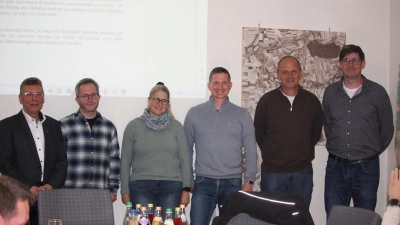 Fünf neue Ratsmitglieder wurden in der Sitzung begrüßt. das Foto zeigt Bürgermeister Peter Köhnlechner mit Markus Koller, Anja Naser, Jörn Vermehren, Jürgen Bäuerlein und Peter Gundel (von links). (Foto: Susanne Landgraf)
