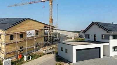 An diesem Motiv ist die Bandbreite von Spatz Bedachungen eindrucksvoll zu sehen: Holzbau, Gerüstbau, Flachdachgestaltung und ein sauberer Dachstuhl mit Photovoltaikanlage. (Foto: Spatz Bedachungen)