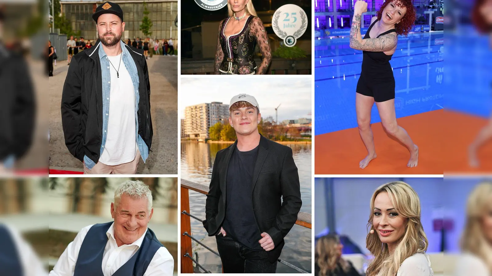 Schauspieler Felix von Jascheroff, Schauspieler Heinz Hoenig, Designerin Sarah Kern, Influencer twenty4tim, David Odonkor, Lucy Diakovska und Cora Schumacher mache alle beim RTL-Dschungelcamp 2024 mit. (Foto: --/dpa)