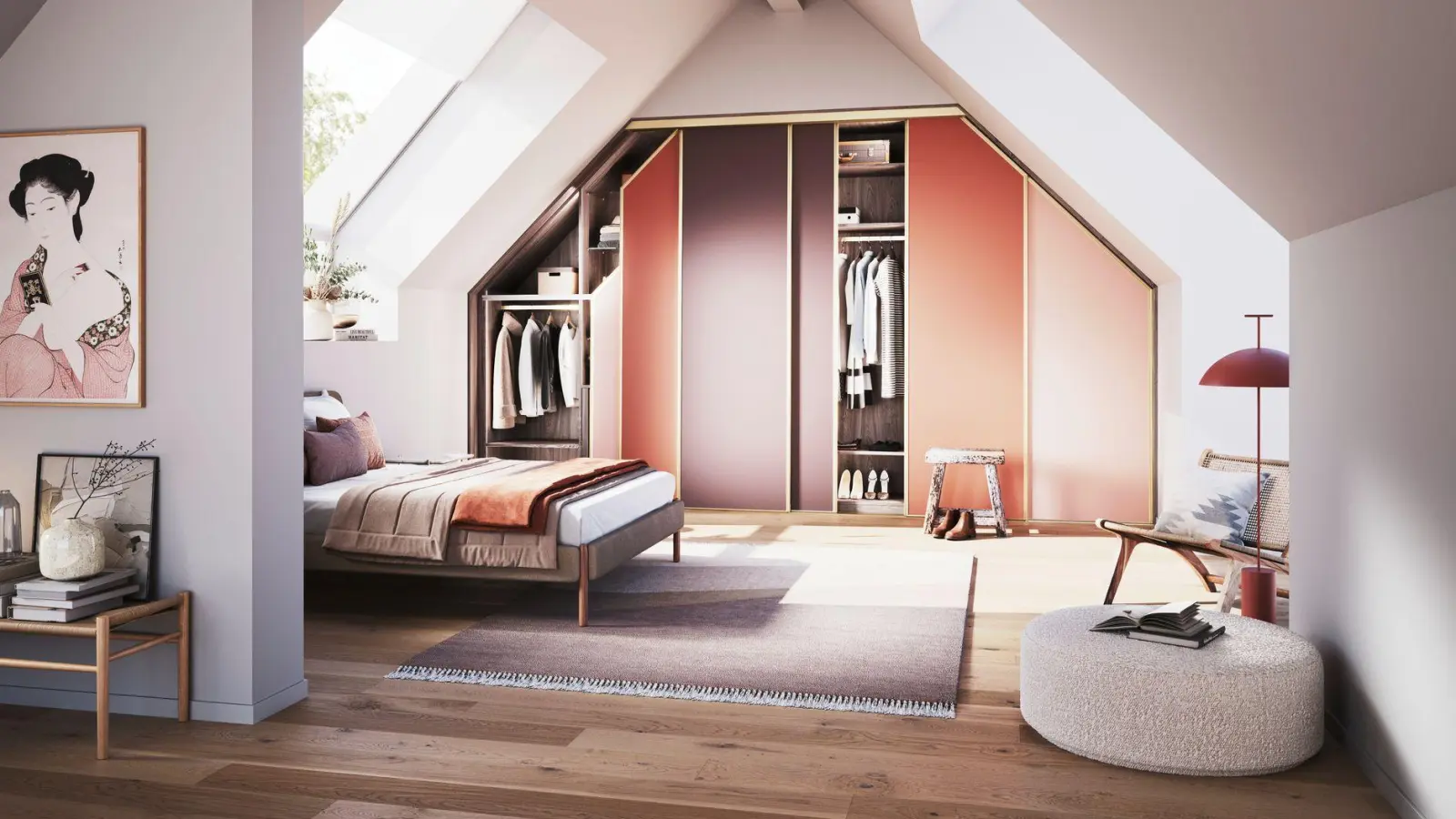 Helle Farben und ein perfekt passender Einbauschrank - so wirkt die Einrichtung im Dachgeschoss harmonisch. (Foto: Cabinet Schranksysteme AG/dpa-tmn)