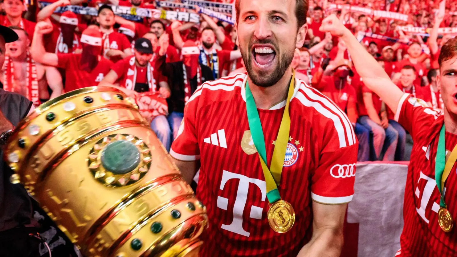 Gar nicht lange her: Im DFB-Pokalfinale war Harry Kane mit einem Hattrick Bayerns Matchwinner gegen Stuttgart. (Archivbild) (Foto: Tom Weller/dpa)