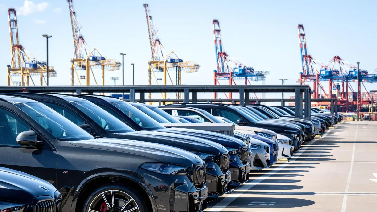 Neuwagen werden im Hafen von Bremerhaven auf Schiffe verladen. (Archivbild)  (Foto: Sina Schuldt/dpa)
