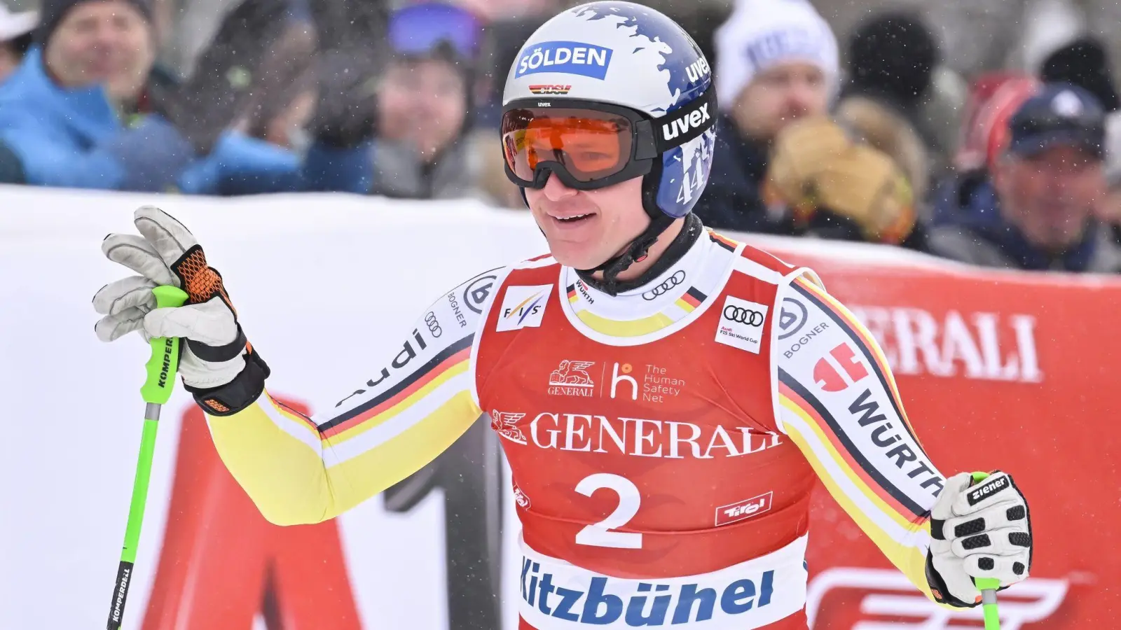 Thomas Dreßen aus Deutschland reagiert nach einer Abfahrt. (Foto: Jean-Christophe Bott/KEYSTONE/dpa/Archivbild)