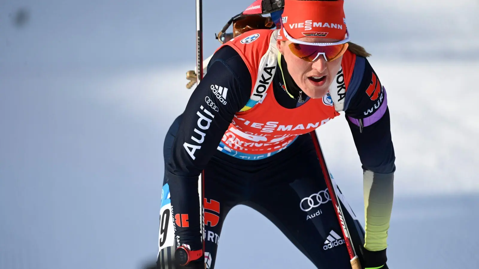 Olympiasiegerin Denise Herrmann gewann den Sprint in Kontiolahti. (Foto: Vesa Moilanen/Lehtikuva/AP/dpa)