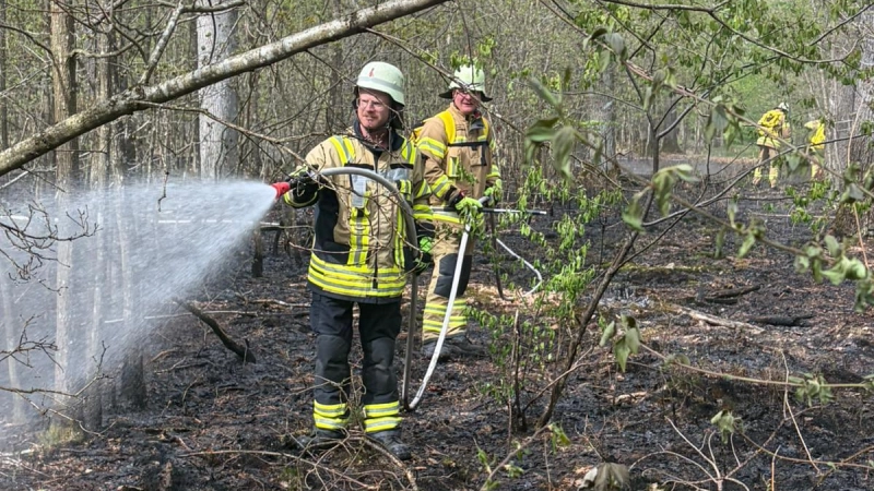 Die Ansbacher Wehr rückte mit einem Großangebot an und hatte die Flammen in dem Waldgebiet rasch unter Kontrolle.  (Foto: Freiwillige Feuerwehr Ansbach)