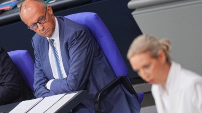 AfD-Chefin Alice Weidel sieht die schwarz-rote Koalition mit Kanzler Friedrich Merz am Ende. In der Generaldebatte im Bundestag in der vergangenen Woche kam es zum Schlagabtausch. (Archivbild) (Foto: Michael Kappeler/dpa)