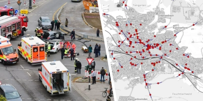 Der Unfallatlas der Statistischen Ämter des Bundes und der Länder zeigt genau, wo sich in Ansbach Unfälle mit Personenschäden ereignet haben. (Foto: Jim Albright (links)/Unfallatlas (Statistische Ämter des Bundes und der Länder))
